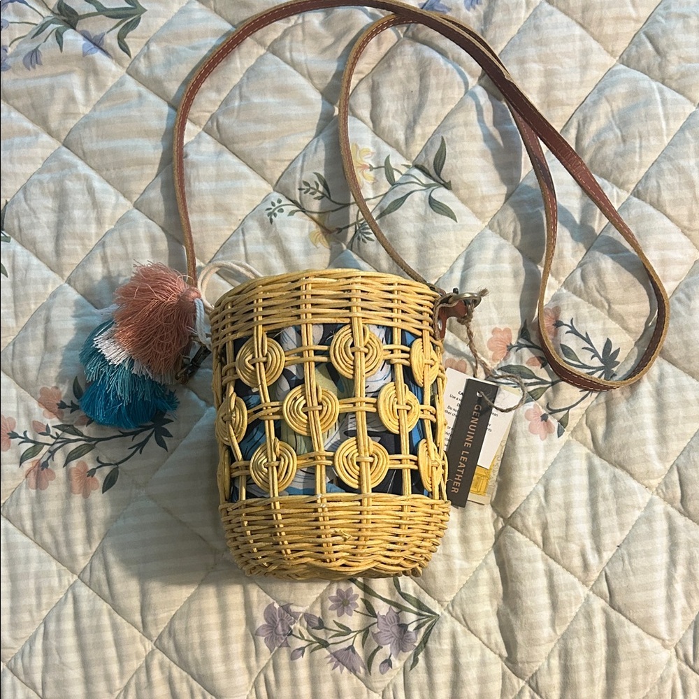 Woven Basket Crossbody Bag with Tassels